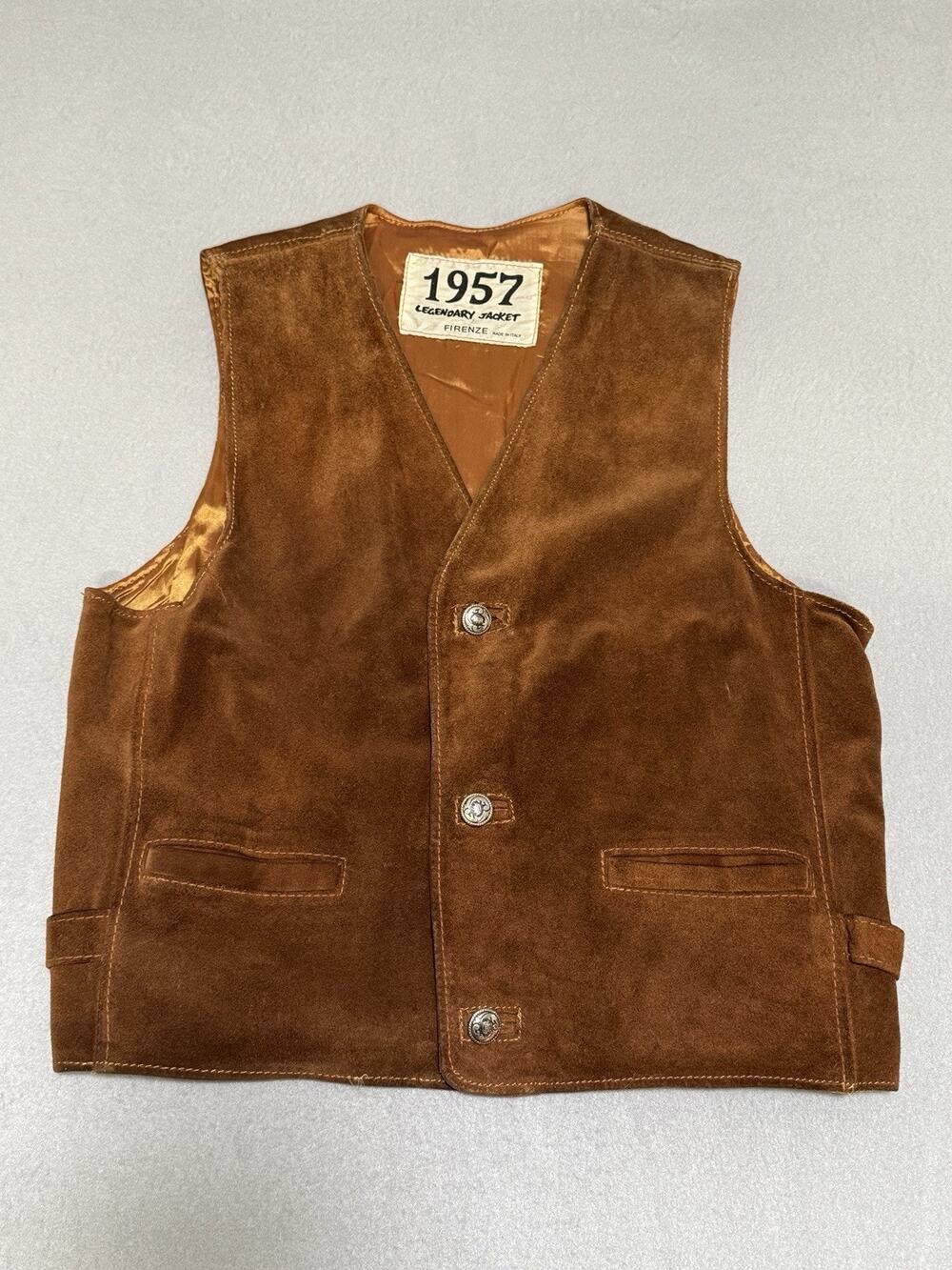 1957 Firenze Italy Suede Leather Vest Men’s Western Cosplay Theatre Brown